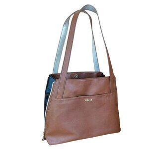 Relic by Fossil brown and black faux leather bag with expandable zipper sides